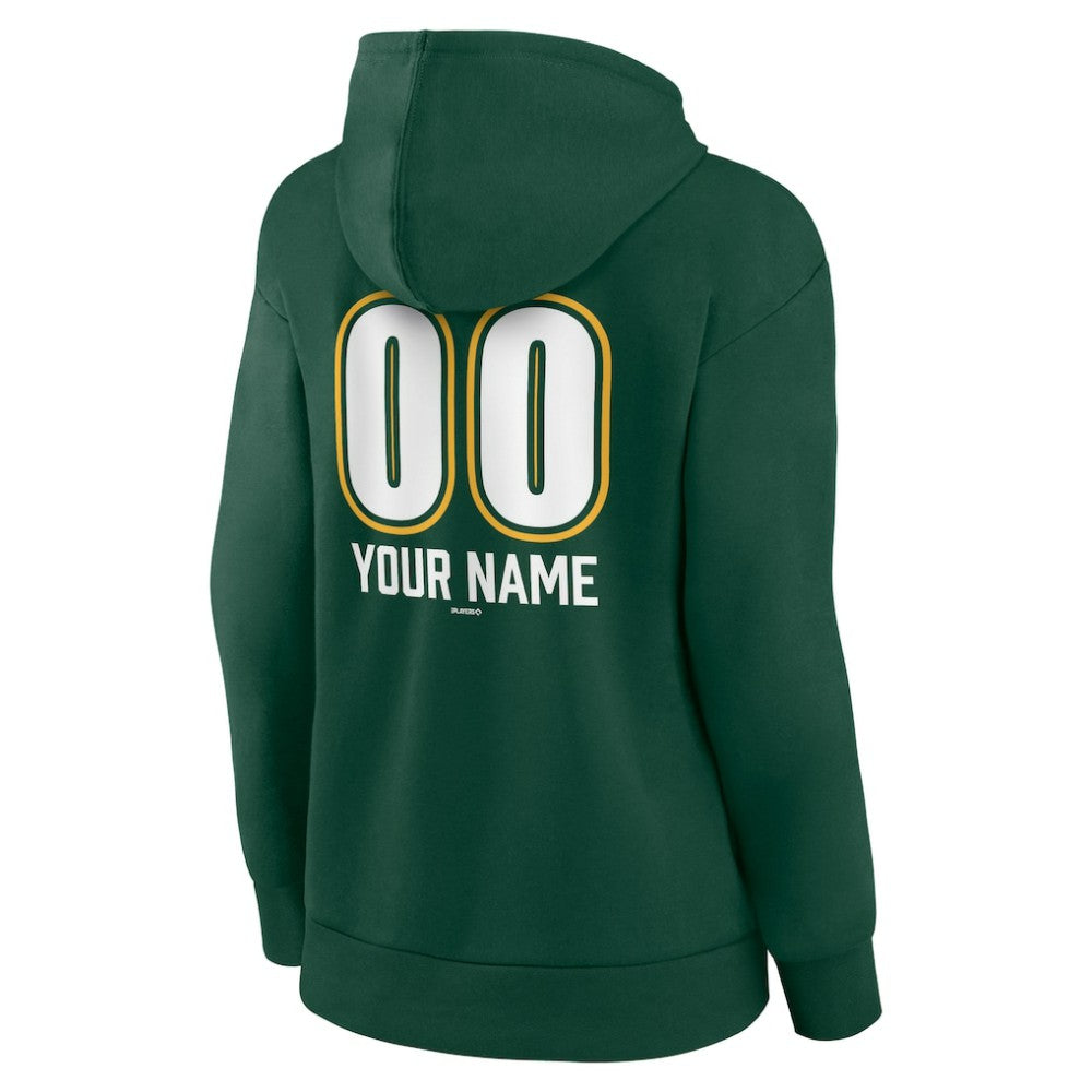 Athletics Women's Personalized Name & Number Fastball Pullover Hoodie - Green Hoodies