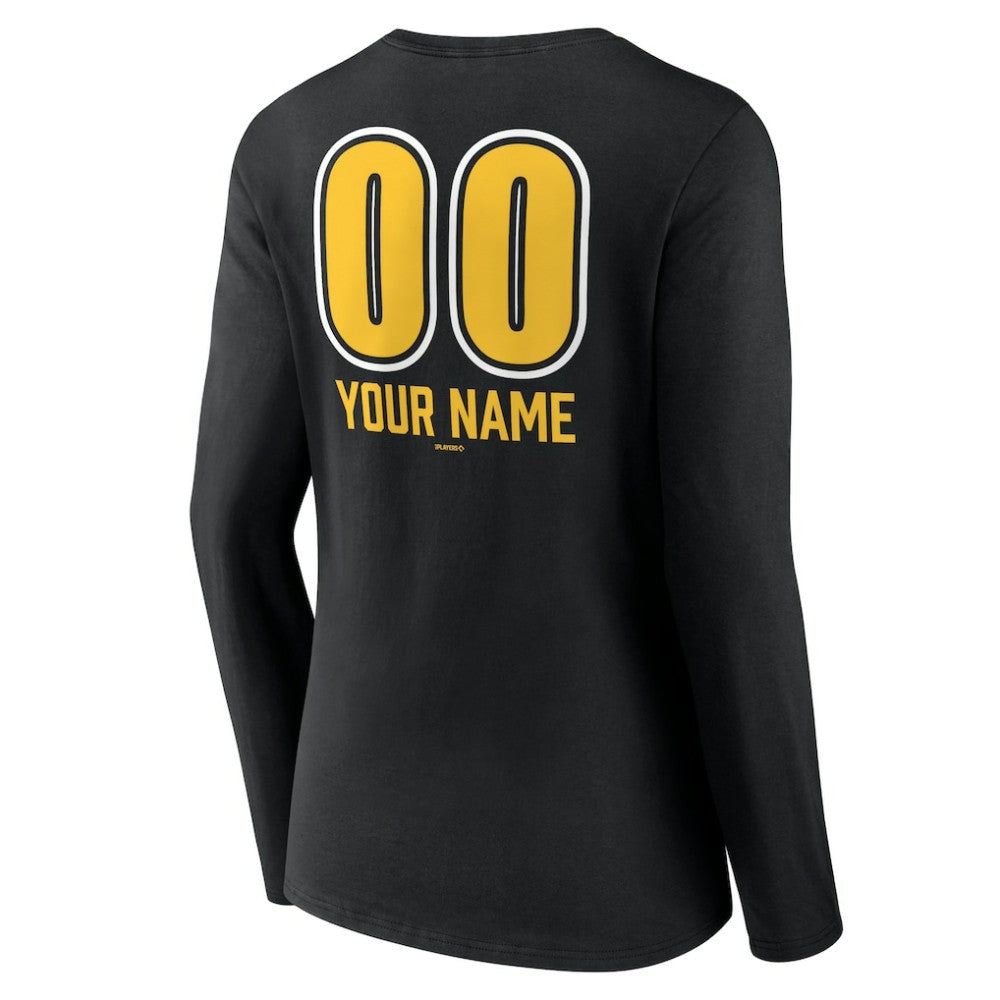Pittsburgh Pirates Women's Personalized Name & Number Fastball Long Sleeve V-Neck T-Shirt - Black T-shirts
