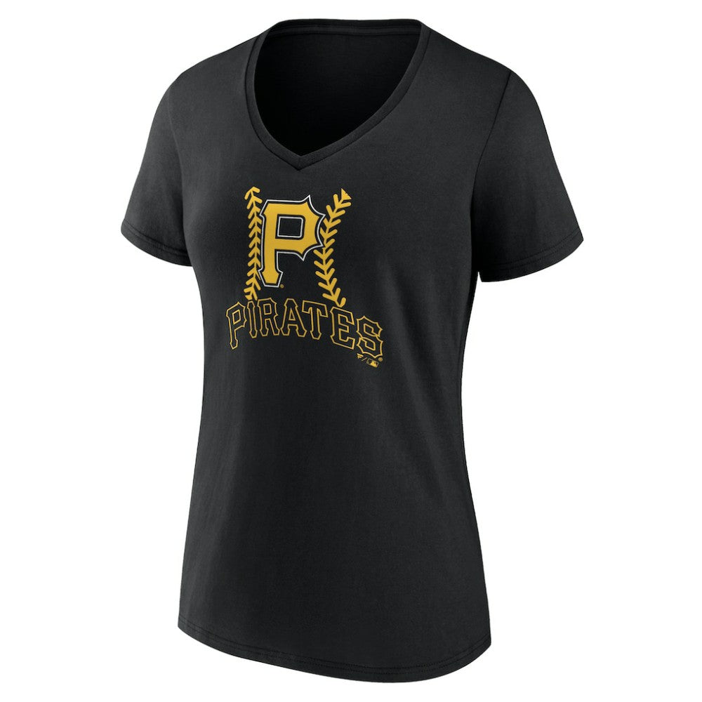 Pittsburgh Pirates Women's Personalized Name & Number Fastball V-Neck T-Shirt - Black T-shirts