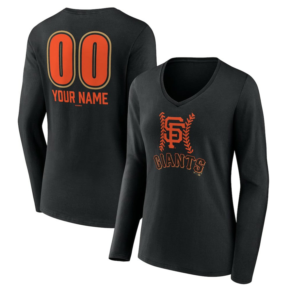 San Francisco Giants Women's Personalized Name & Number Fastball Long Sleeve V-Neck T-Shirt - Black T-shirts
