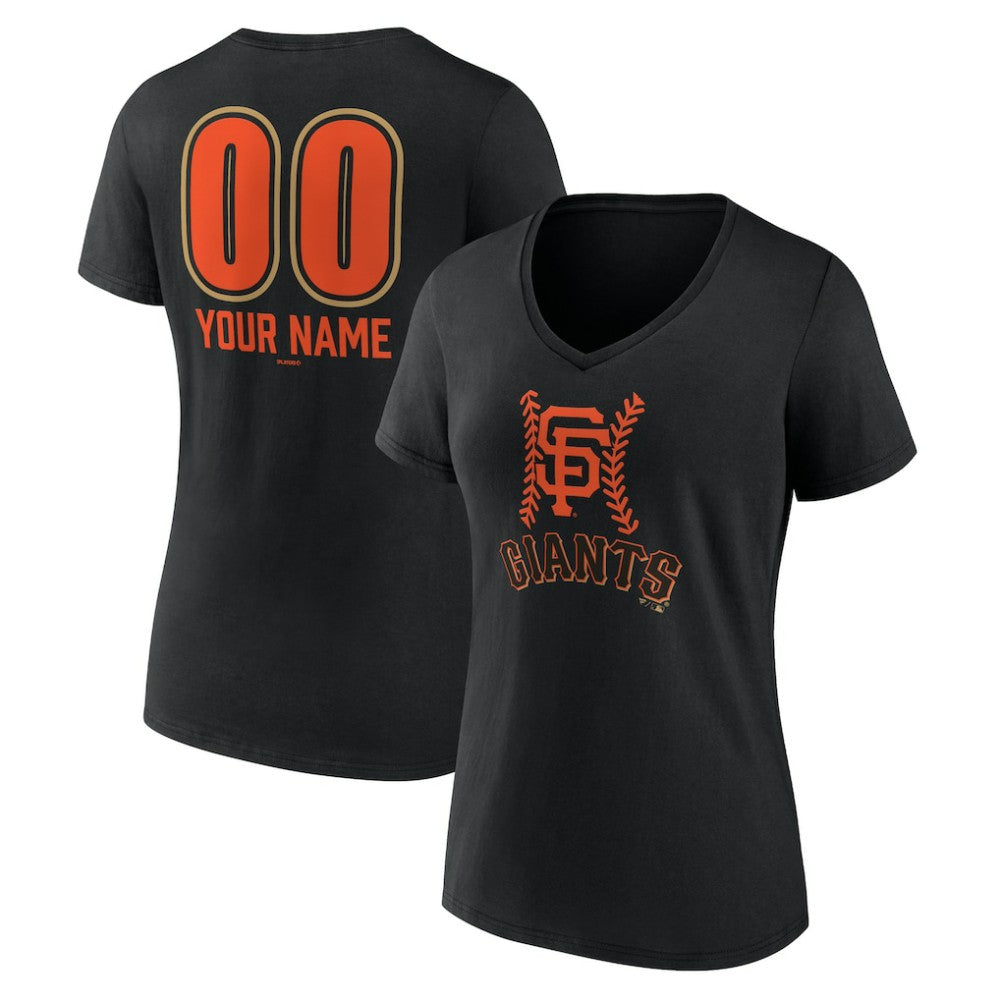 San Francisco Giants Women's Personalized Name & Number Fastball V-Neck T-Shirt - Black T-shirts