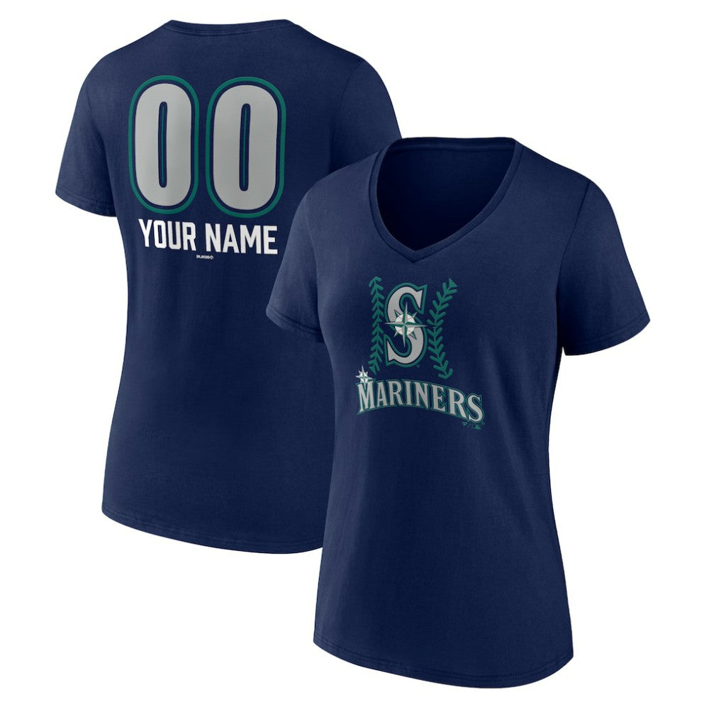 Seattle Mariners Women's Personalized Name & Number Fastball V-Neck T-Shirt - Navy T-shirts
