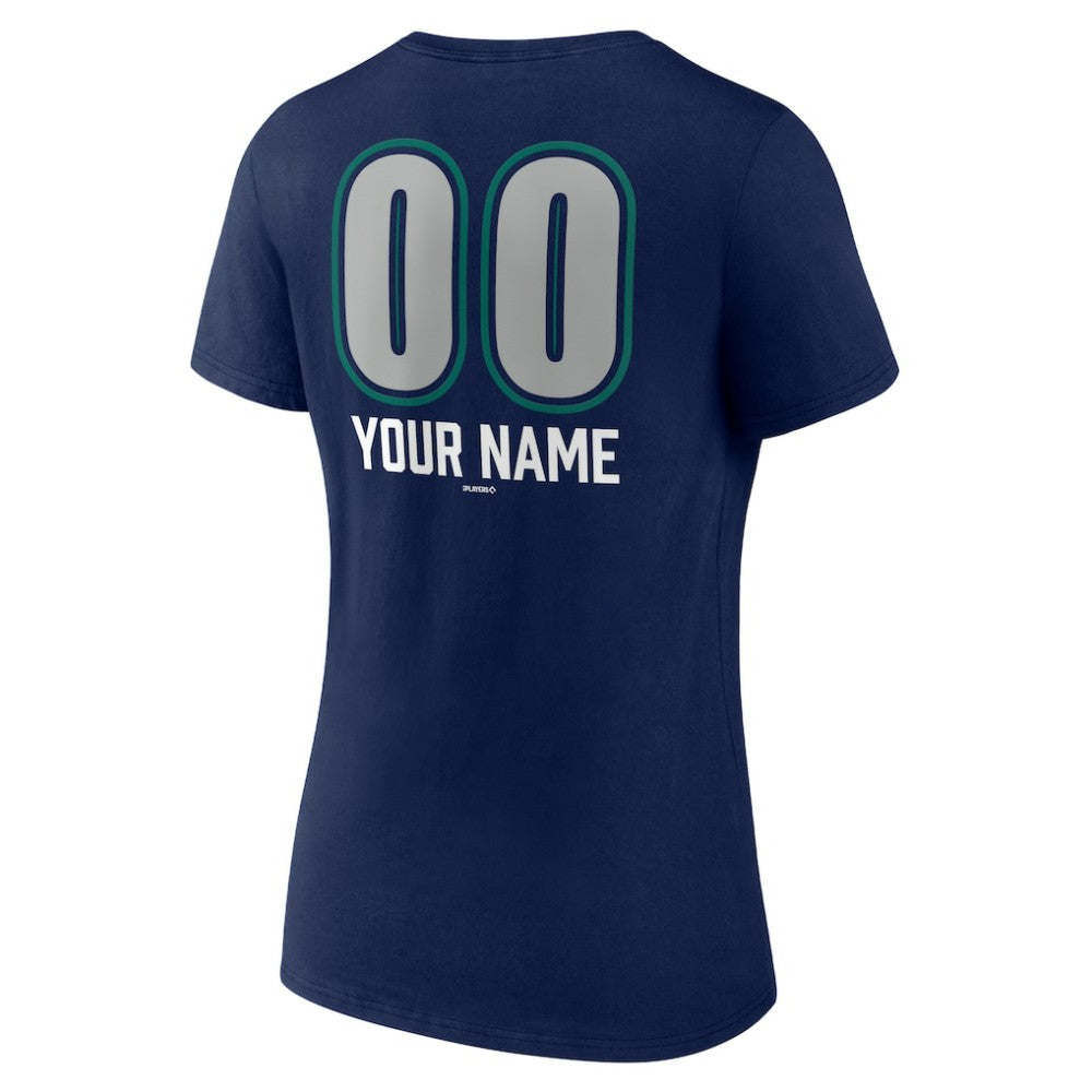 Seattle Mariners Women's Personalized Name & Number Fastball V-Neck T-Shirt - Navy T-shirts