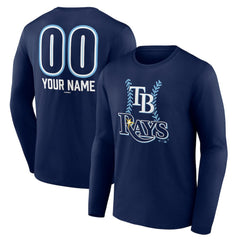 Tampa Bay Rays Personalized Name & Number Fastball Long Sleeve T-Shirt - Navy T-shirts