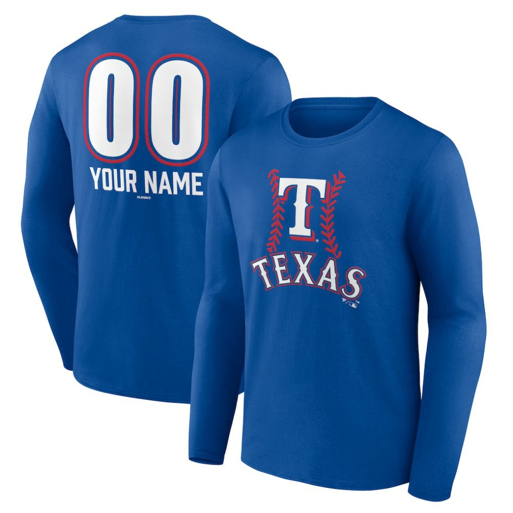 Texas Rangers Personalized Name & Number Fastball Long Sleeve T-Shirt - Royal T-shirts