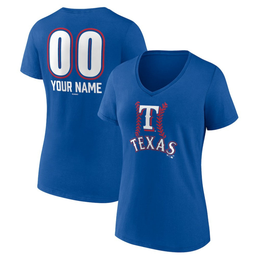 Texas Rangers Women's Personalized Name & Number Fastball V-Neck T-Shirt - Royal T-shirts