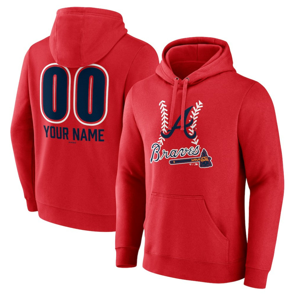 Atlanta Braves Personalized Name & Number Fastball Pullover Hoodie - Red Hoodies