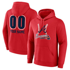 Atlanta Braves Personalized Name & Number Fastball Pullover Hoodie - Red Hoodies