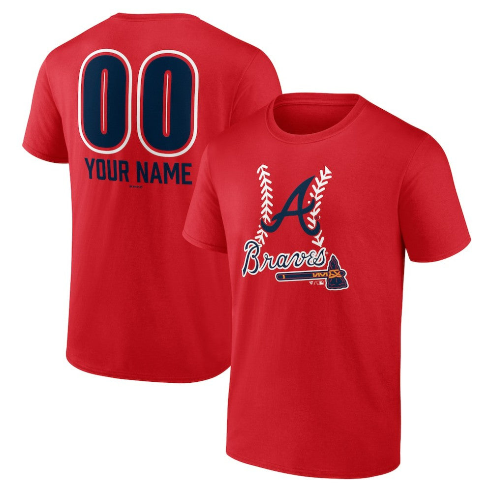 Atlanta Braves Personalized Name & Number Fastball T-Shirt - Red T-shirts