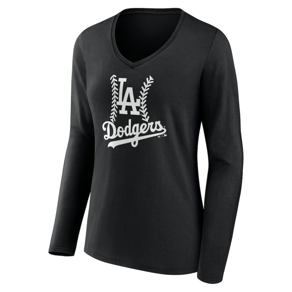 Los Angeles Dodgers Women's Personalized Name & Number Fastball Long Sleeve V-Neck T-Shirt - Black T-shirts
