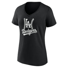 Los Angeles Dodgers Women's Personalized Name & Number Fastball V-Neck T-Shirt - Black T-shirts