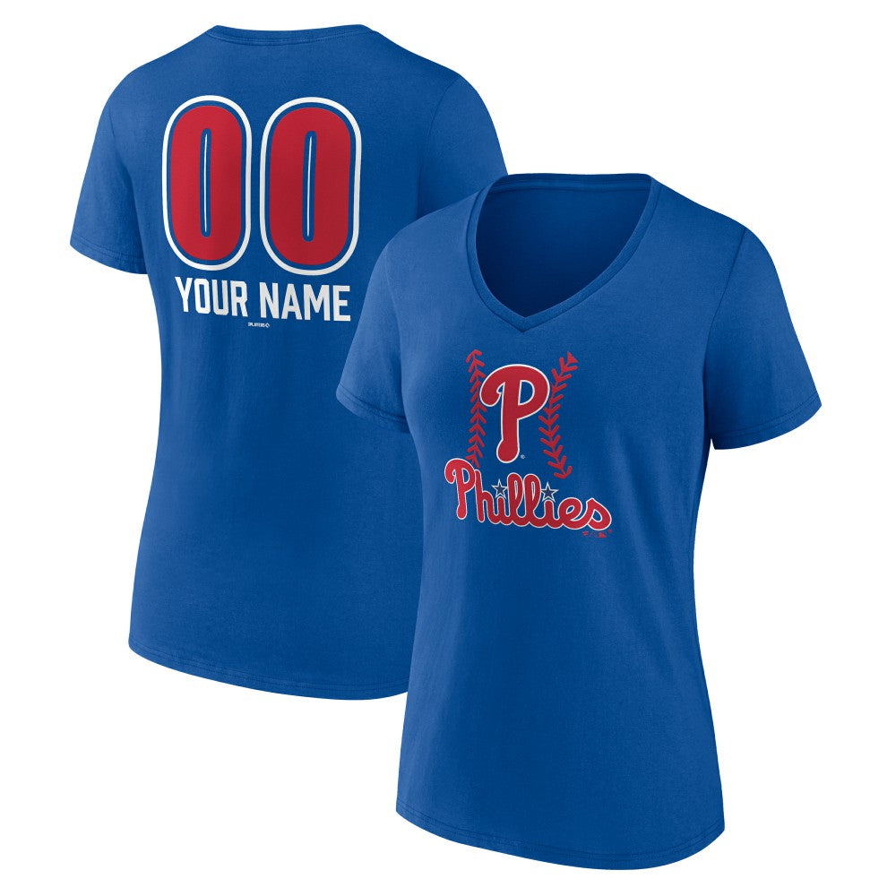 Philadelphia Phillies Women's Personalized Name & Number Fastball V-Neck T-Shirt - Royal T-shirts