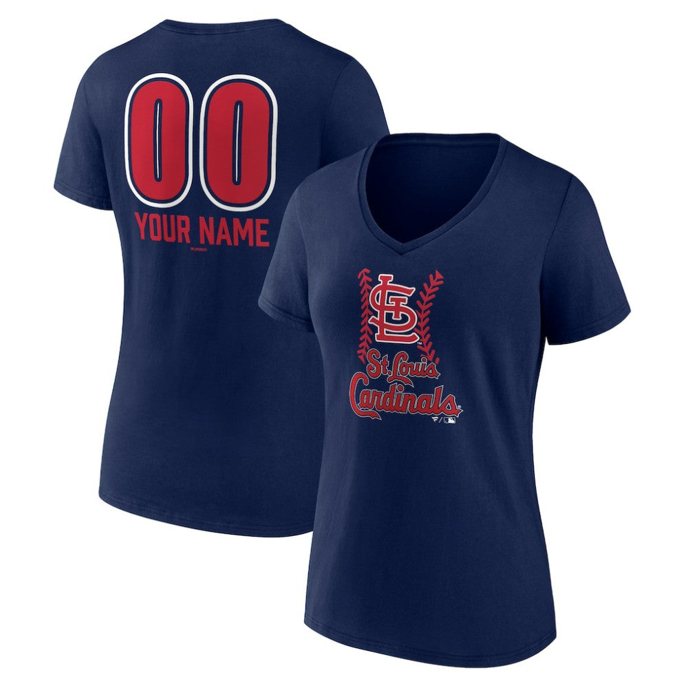 St. Louis Cardinals Women's Personalized Name & Number Fastball V-Neck T-Shirt - Navy T-shirts