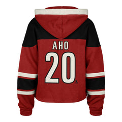 NHL Sebastian Aho Carolina Hurricanes '47 Women's Superior Lacer Cropped Pullover Hoodie - Red