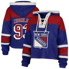 NHL Mika Zibanejad New York Rangers '47 Women's Superior Lacer Cropped Pullover Hoodie - Blue