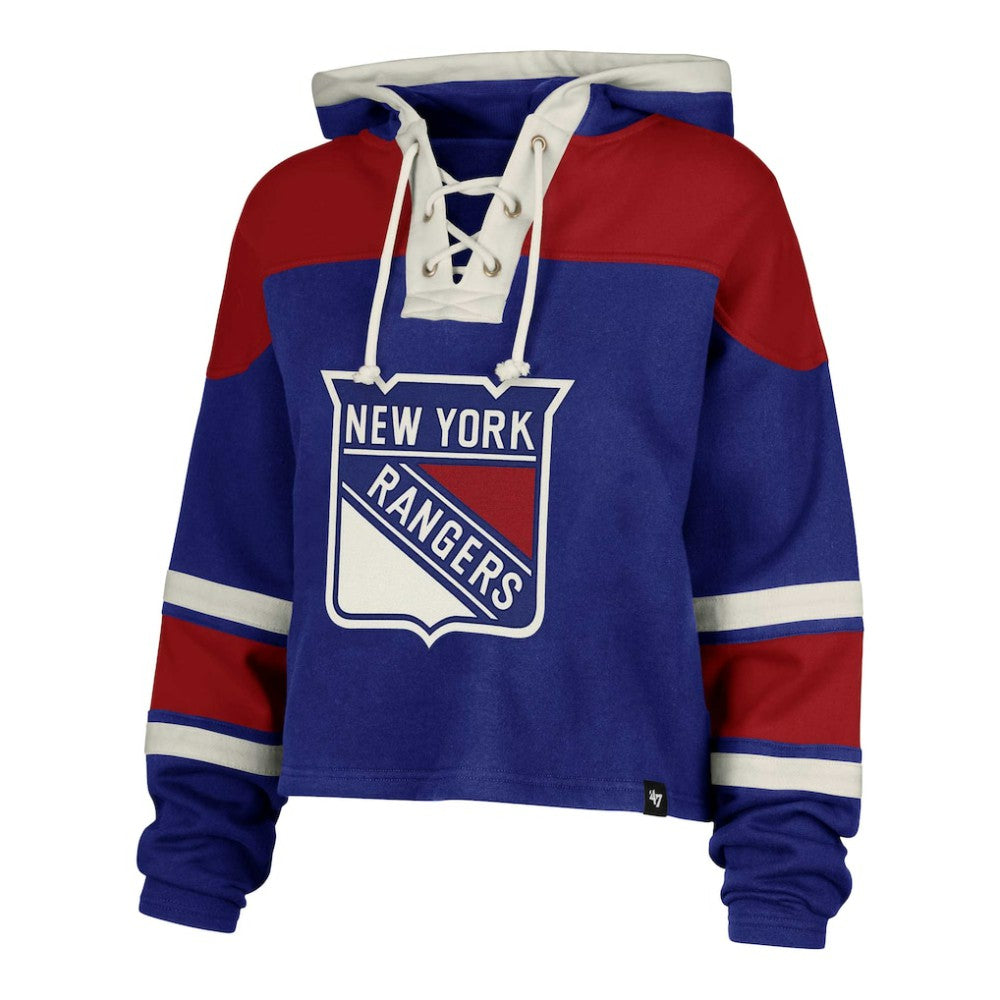NHL Mika Zibanejad New York Rangers '47 Women's Superior Lacer Cropped Pullover Hoodie - Blue