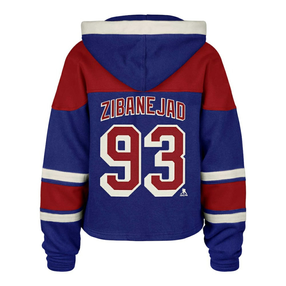 NHL Mika Zibanejad New York Rangers '47 Women's Superior Lacer Cropped Pullover Hoodie - Blue