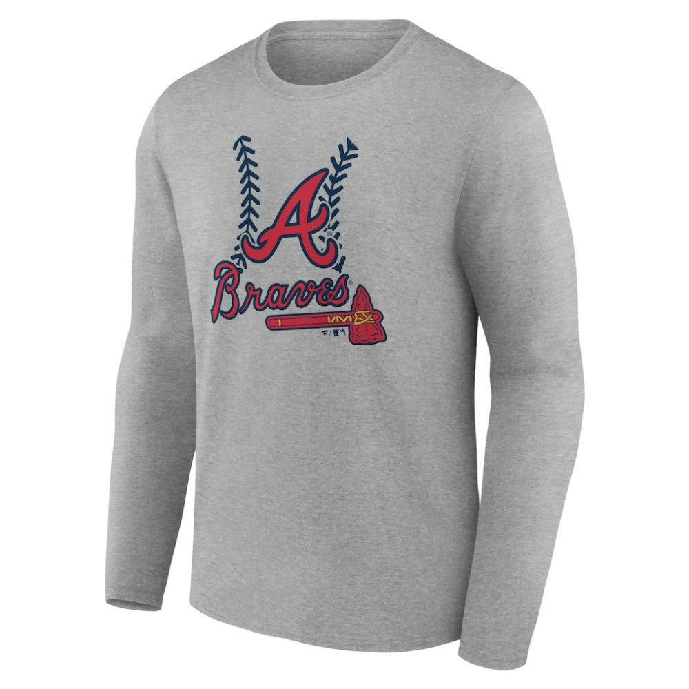 Atlanta Braves Personalized Name & Number Fastball Long Sleeve T-Shirt - Gray T-shirts