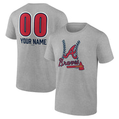 Atlanta Braves Personalized Name & Number Fastball T-Shirt - Heather Gray T-shirts