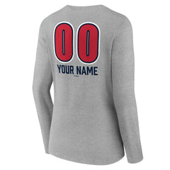 Atlanta Braves Women's Personalized Name & Number Fastball Long Sleeve V-Neck T-Shirt - Gray T-shirts