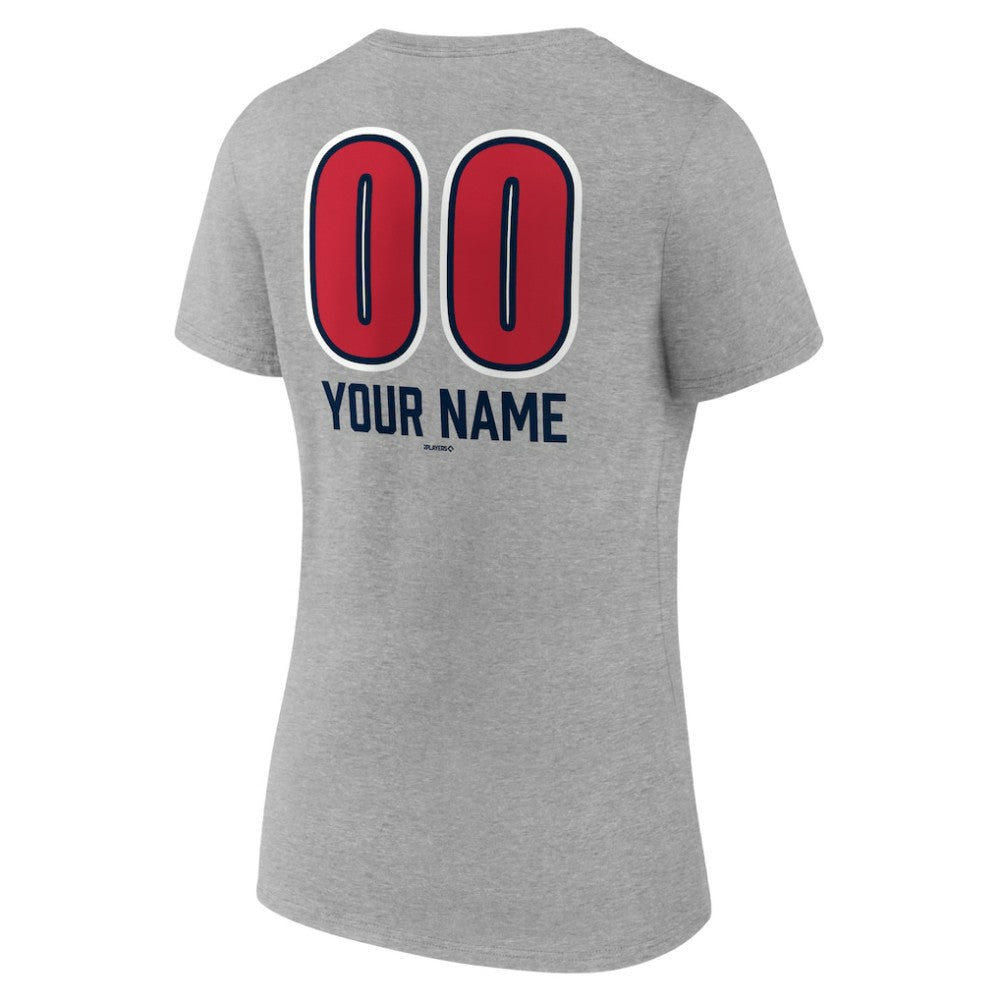 Atlanta Braves Women's Personalized Name & Number Fastball V-Neck T-Shirt - Gray T-shirts