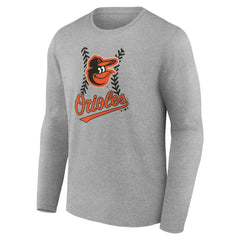 Baltimore Orioles Personalized Name & Number Fastball Long Sleeve T-Shirt - Gray T-shirts