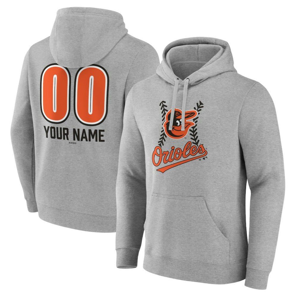 Baltimore Orioles Personalized Name & Number Fastball Pullover Hoodie - Gray Hoodies