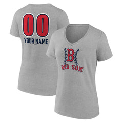 Boston Red Sox Women's Personalized Name & Number Fastball V-Neck T-Shirt - Gray T-shirts