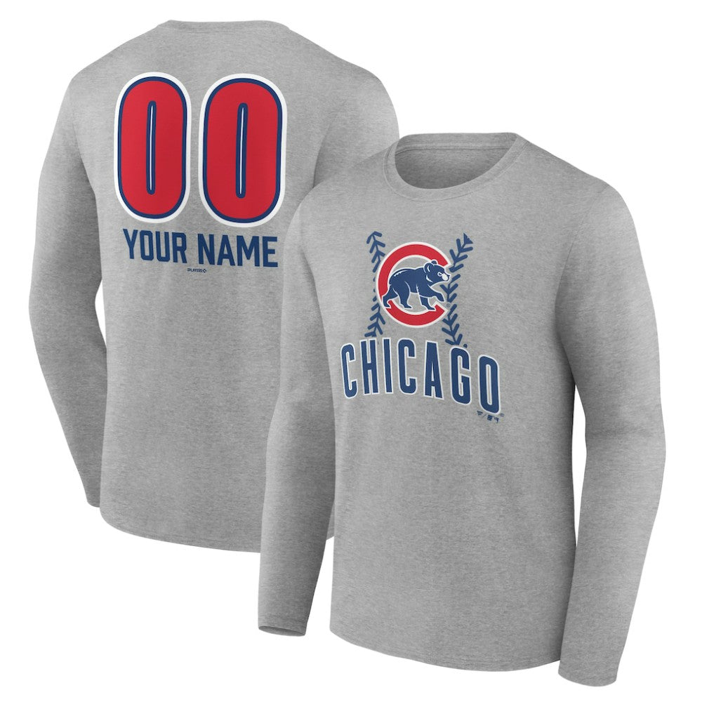 Chicago Cubs Personalized Name & Number Fastball Long Sleeve T-Shirt - Gray T-shirts
