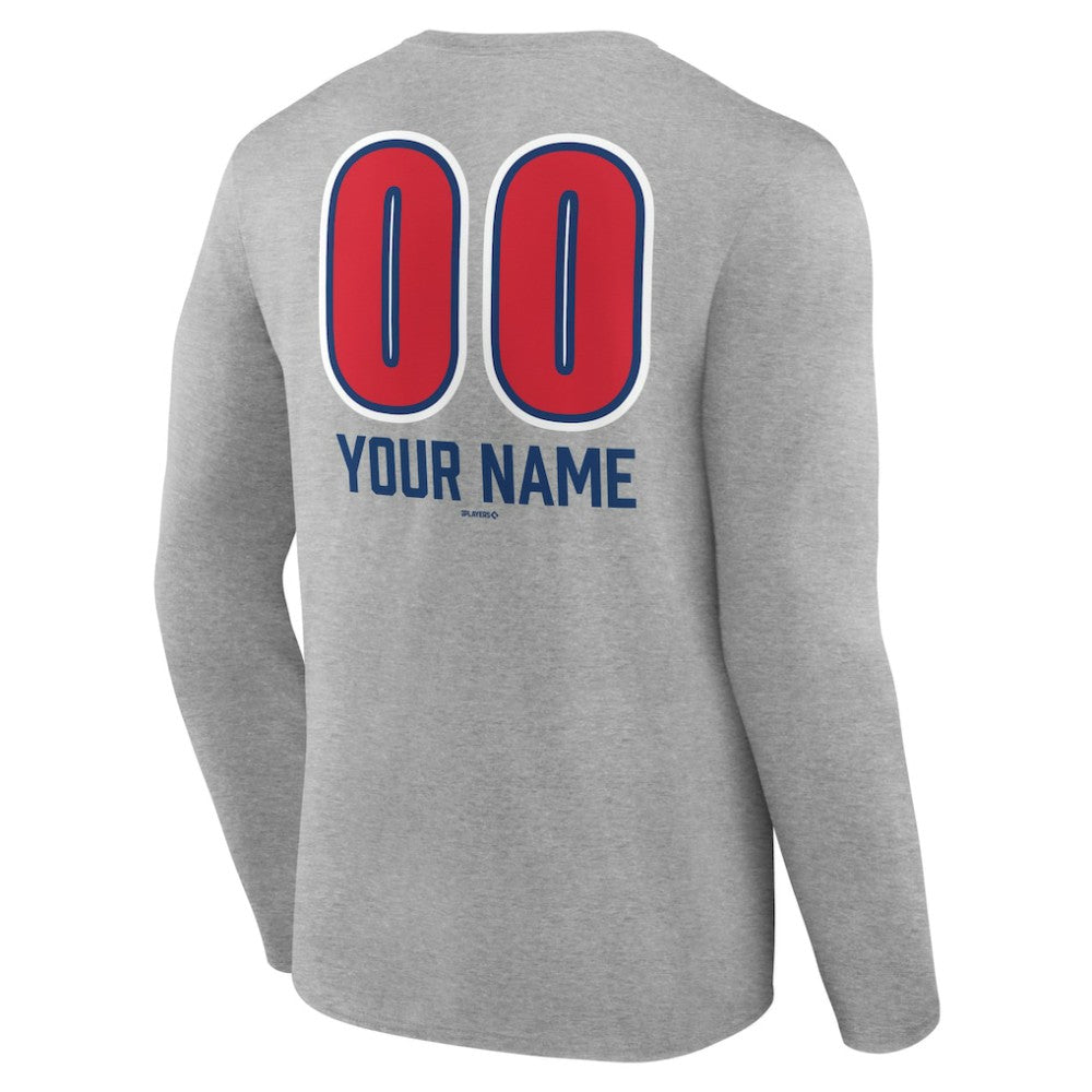 Chicago Cubs Personalized Name & Number Fastball Long Sleeve T-Shirt - Gray T-shirts