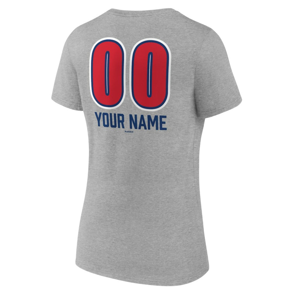 Chicago Cubs Women's Personalized Name & Number Fastball V-Neck T-Shirt - Gray T-shirts