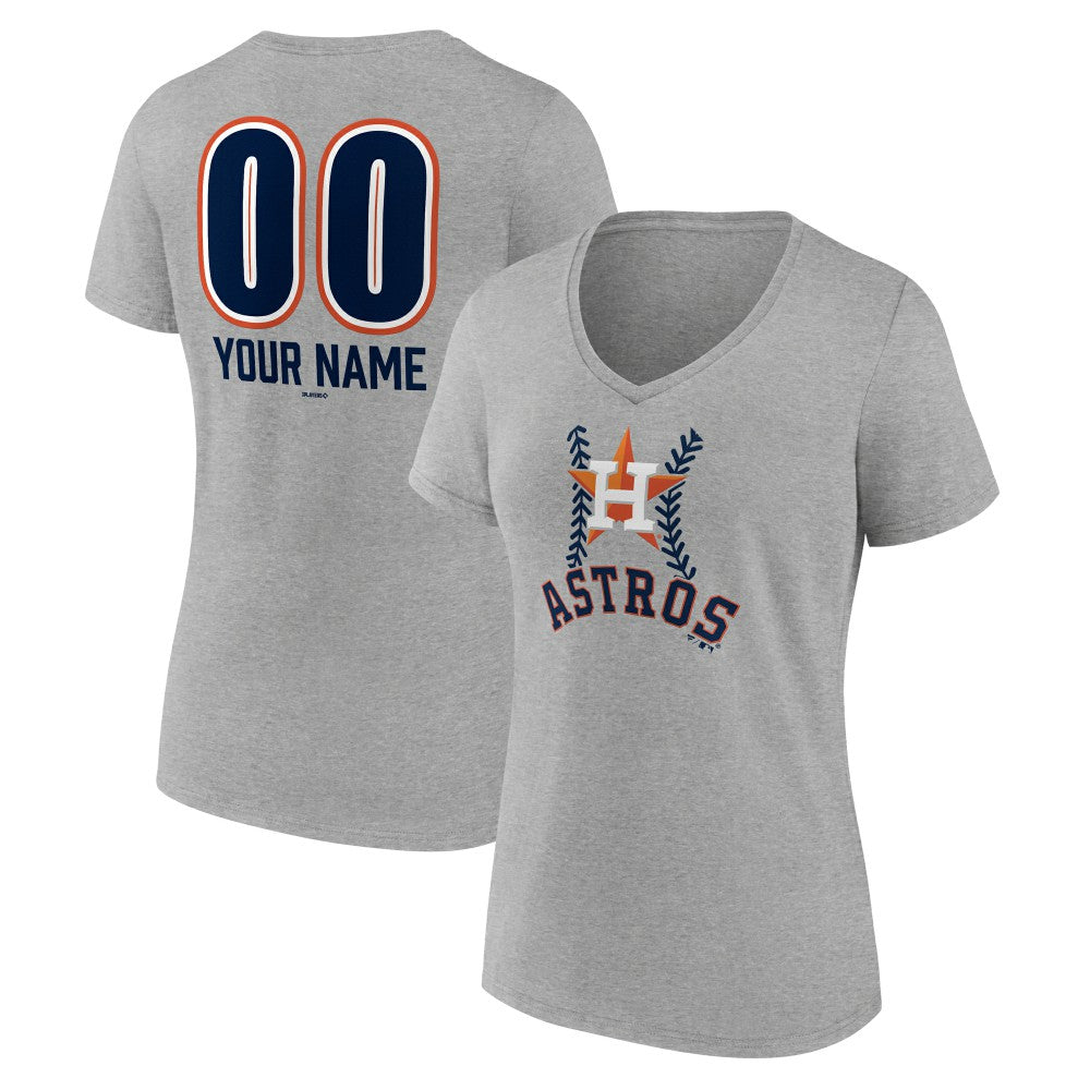 Houston Astros Women's Personalized Name & Number Fastball V-Neck T-Shirt - Gray T-shirts