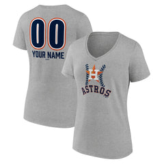 Houston Astros Women's Personalized Name & Number Fastball V-Neck T-Shirt - Gray T-shirts