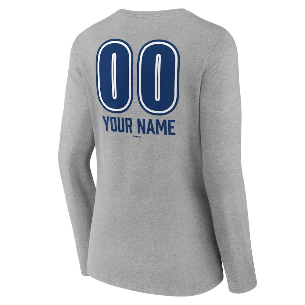 Los Angeles Dodgers Women's Personalized Name & Number Fastball Long Sleeve V-Neck T-Shirt - Gray T-shirts