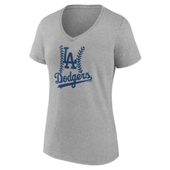 Los Angeles Dodgers Women's Personalized Name & Number Fastball V-Neck T-Shirt - Gray T-shirts