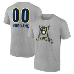Milwaukee Brewers Personalized Name & Number Fastball T-Shirt - Heather Gray T-shirts