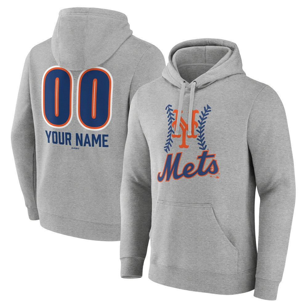 New York Mets Personalized Name & Number Fastball Pullover Hoodie - Gray Hoodies