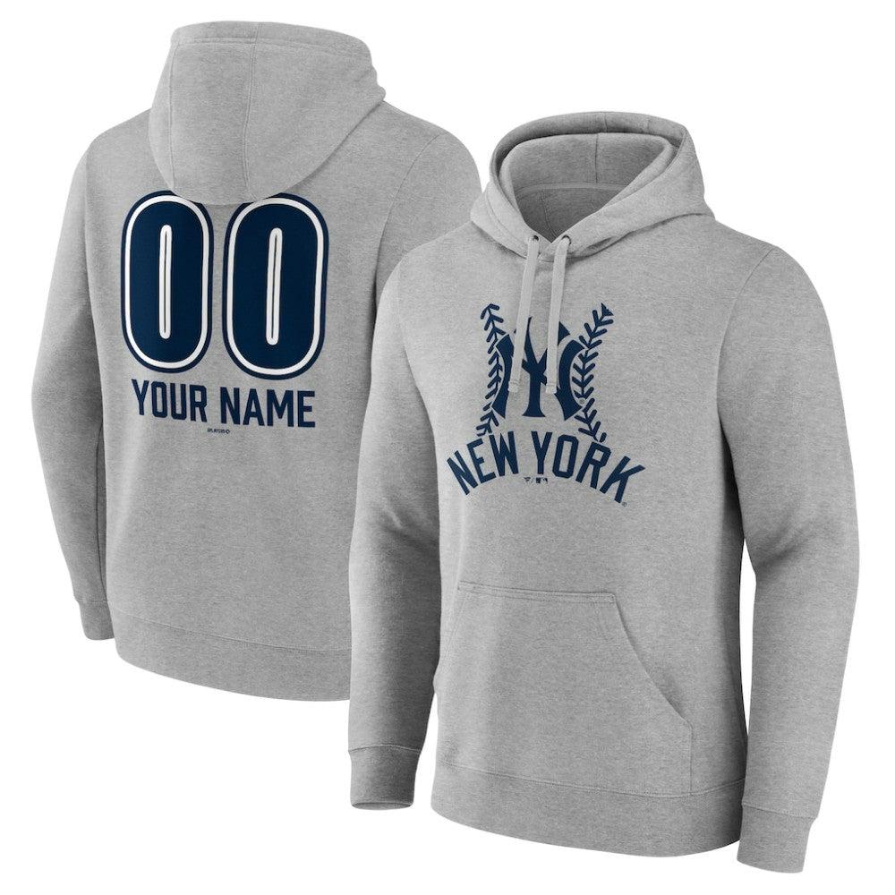 New York Yankees Personalized Name & Number Fastball Pullover Hoodie - Gray Hoodies