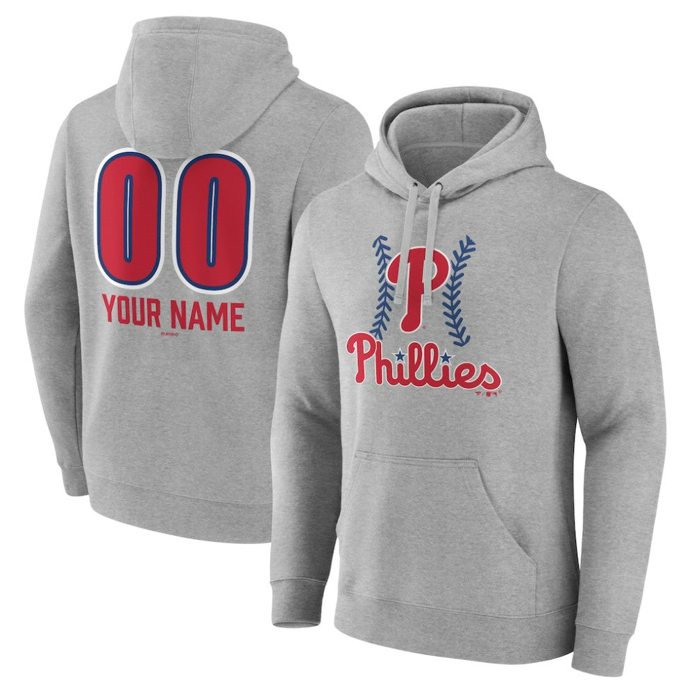 Philadelphia Phillies Personalized Name & Number Fastball Pullover Hoodie - Gray Hoodies