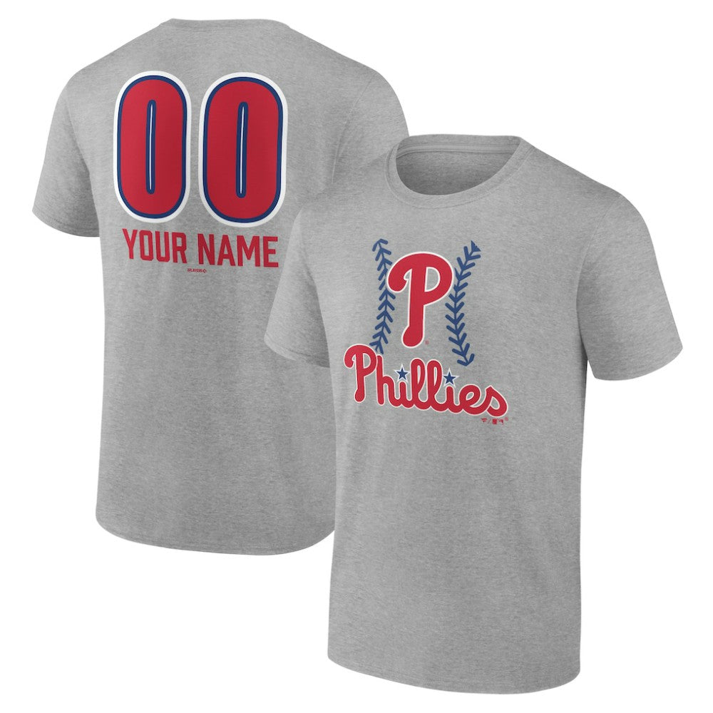Philadelphia Phillies Personalized Name & Number Fastball T-Shirt - Heather Gray T-shirts
