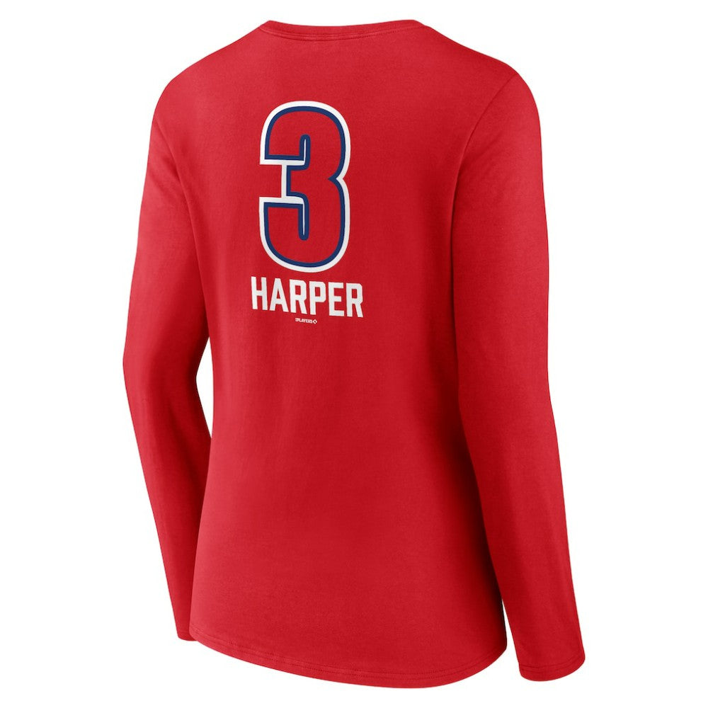 Bryce Harper Philadelphia Phillies Women's Fastball Player Name & Number Long Sleeve V-Neck T-Shirt - Red T-shirts
