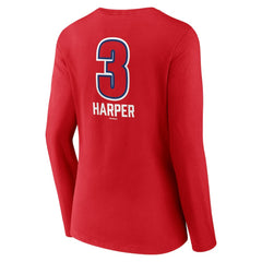 Bryce Harper Philadelphia Phillies Women's Fastball Player Name & Number Long Sleeve V-Neck T-Shirt - Red T-shirts
