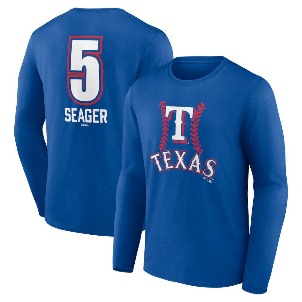 Corey Seager Texas Rangers Fastball Player Name & Number Long Sleeve T-Shirt - Royal T-shirts