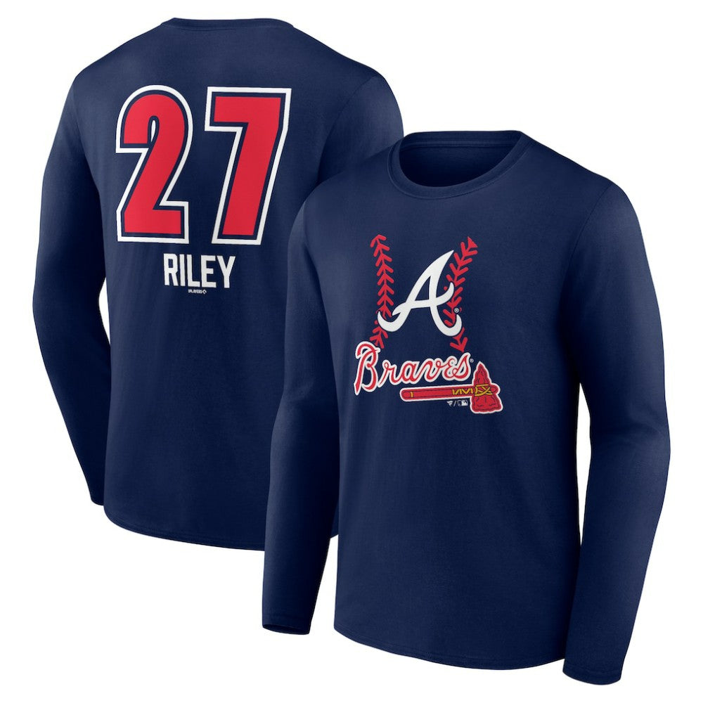 Austin Riley Atlanta Braves Fastball Player Name & Number Long Sleeve T-Shirt - Navy T-shirts