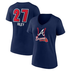 Austin Riley Atlanta Braves Women's Fastball Player Name & Number V-Neck T-Shirt - Navy T-shirts