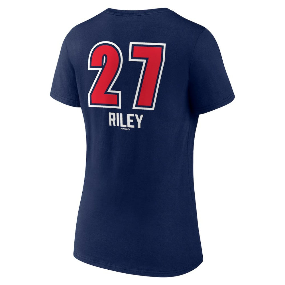 Austin Riley Atlanta Braves Women's Fastball Player Name & Number V-Neck T-Shirt - Navy T-shirts