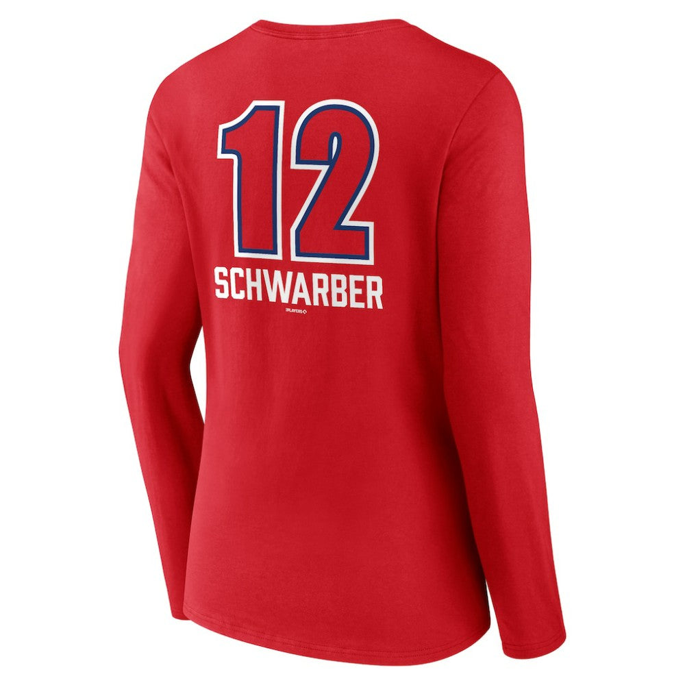 Kyle Schwarber Philadelphia Phillies Women's Fastball Player Name & Number Long Sleeve V-Neck T-Shirt - Red T-shirts