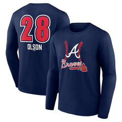 Matt Olson Atlanta Braves Fastball Player Name & Number Long Sleeve T-Shirt - Navy T-shirts