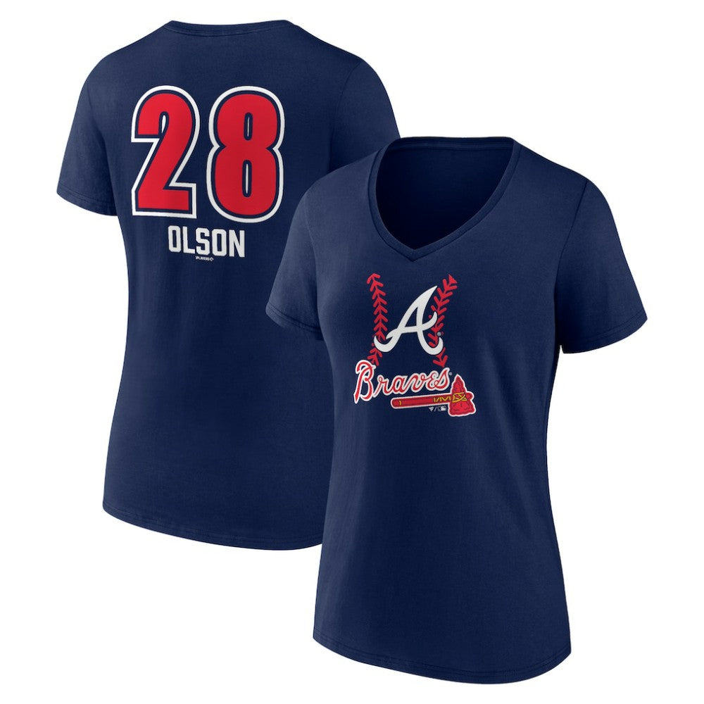 Matt Olson Atlanta Braves Women's Fastball Player Name & Number V-Neck T-Shirt - Navy T-shirts