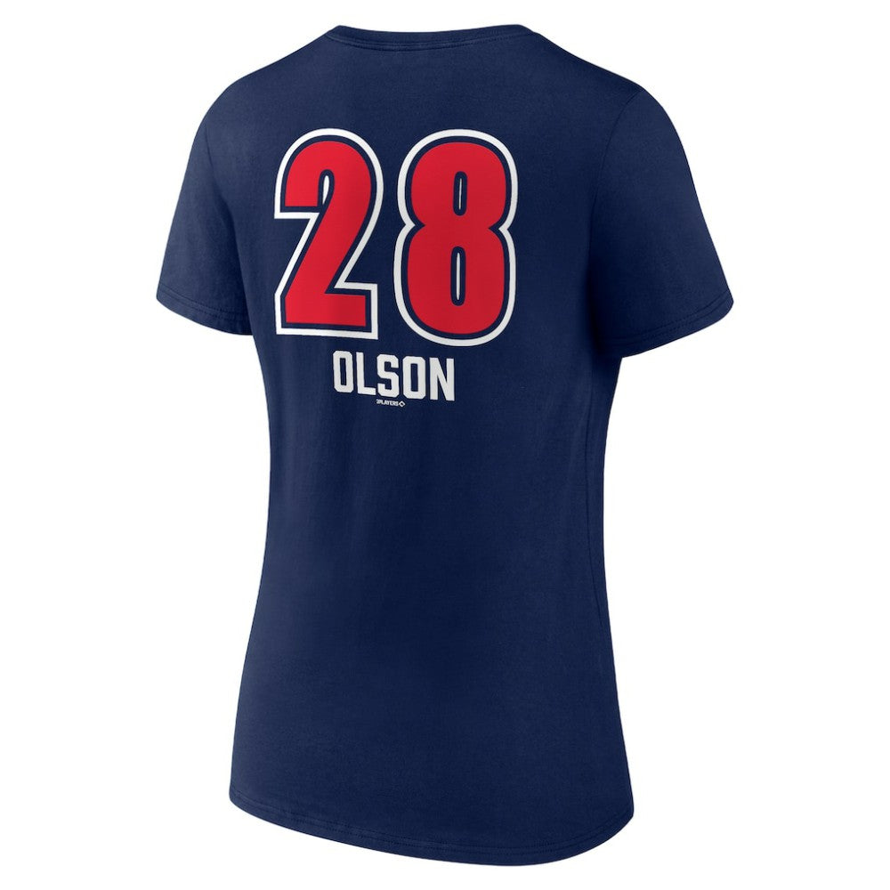 Matt Olson Atlanta Braves Women's Fastball Player Name & Number V-Neck T-Shirt - Navy T-shirts